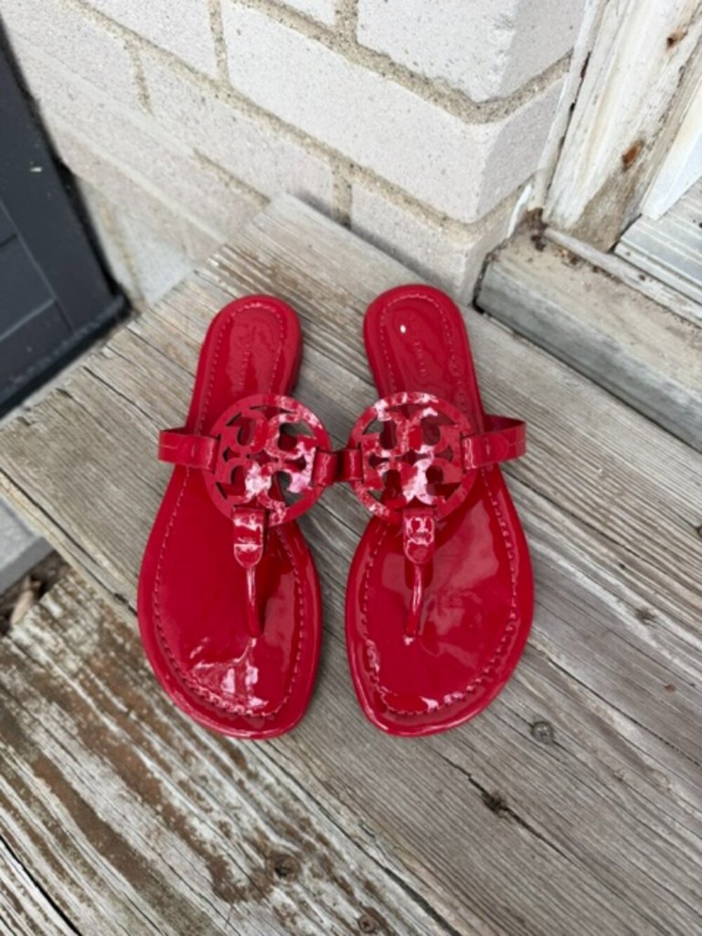 Tory Burch Designer Miller Red Patent Leather Sandals Flip Flop Thong 8 - Picture 2 of 8